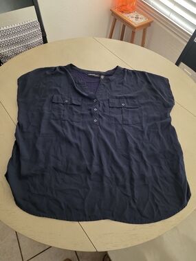 INC International Concepts Navy Short-Sleeve V-Neck Utility Blouse
